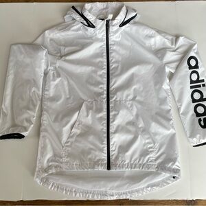 Adidas Womens Track Jacket Sz M White Lightweight Mesh Lined Windbreaker Hooded